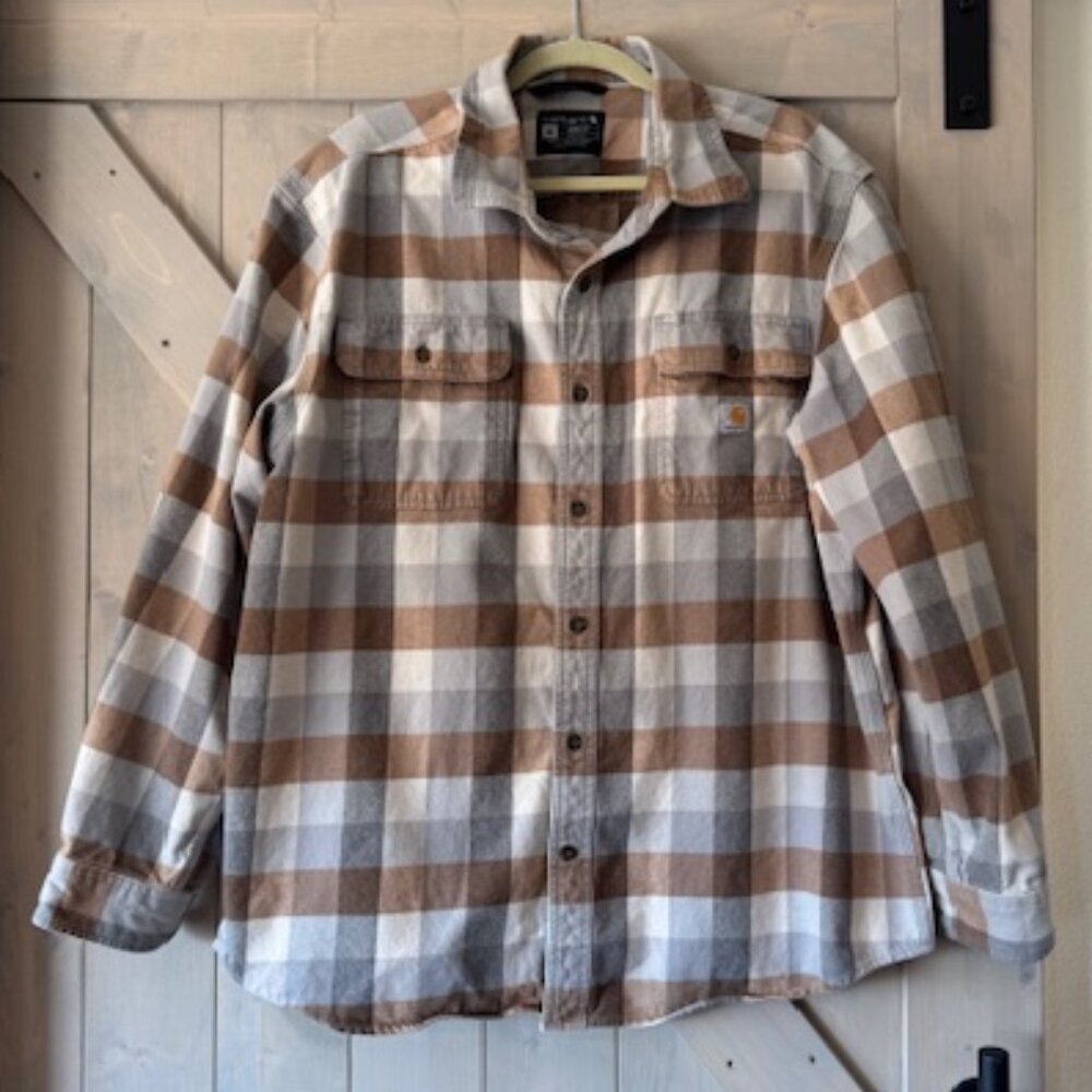 Carhartt Mens Brown Plaid Heavyweight Flannel Long Sleeve Shirt EUC XL